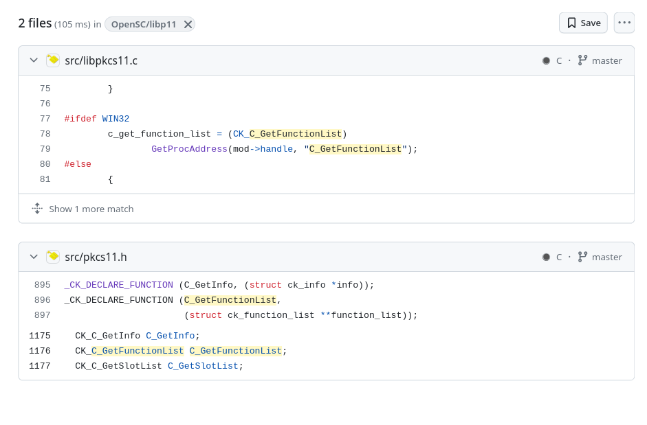 Search results for C_GetFunctionList on the OpenSC/libp11 repository on Github